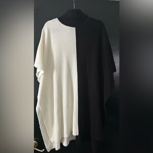 Calvin Klein Black and White Knit Poncho